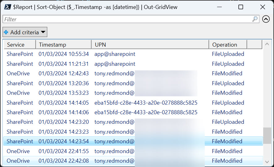 Audit records retrieved using an audit log query