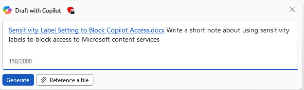  Adding a labeled document as an explicit reference to a Copilot prompt