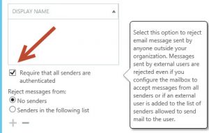 Block External Emails for an Exchange Server 2013 Mailbox