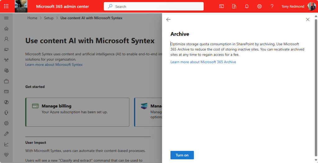 Enabling Microsoft 365 Archive in a tenant.