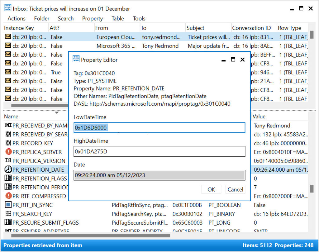 Retention date stamped on a mailbox item

Managed Folder Assistant