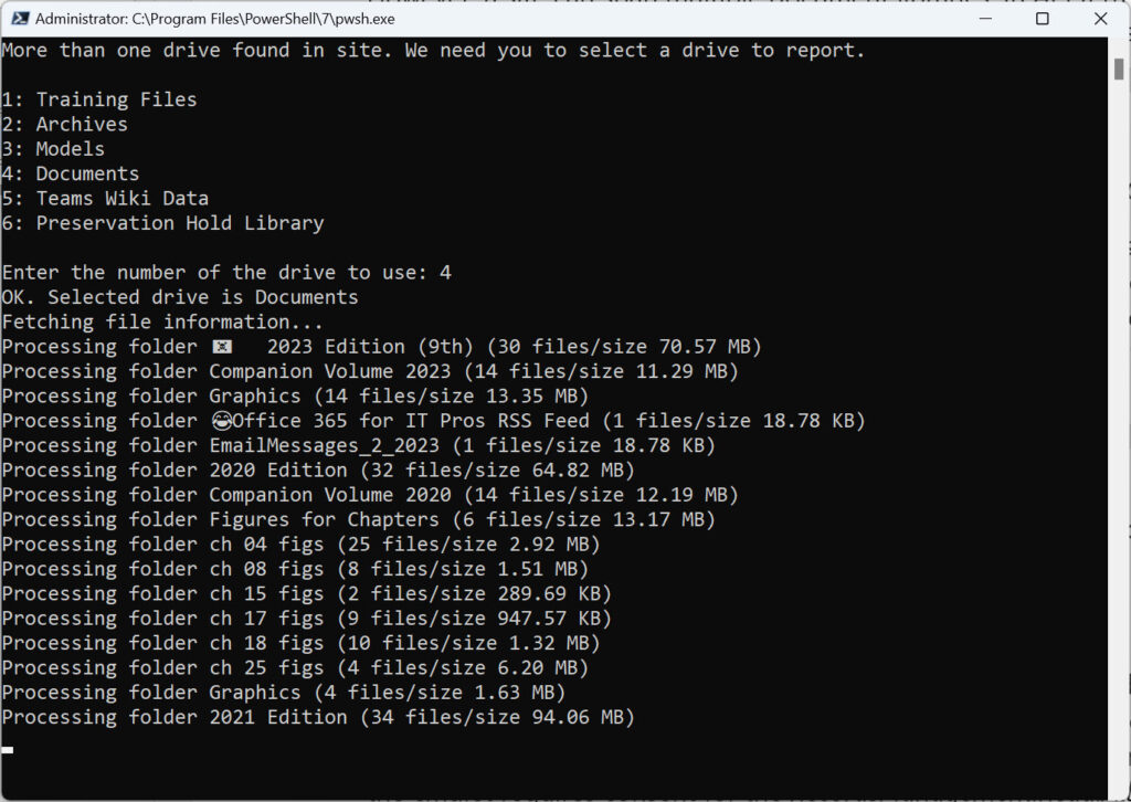 Running the SharePoint Online Files Report script.