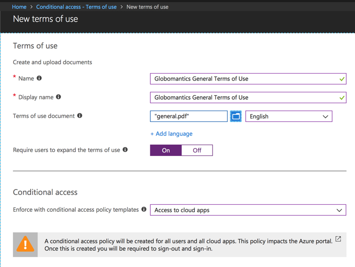 Configuring Terms of Use for User Logins to Office 365 and Azure Active Directory