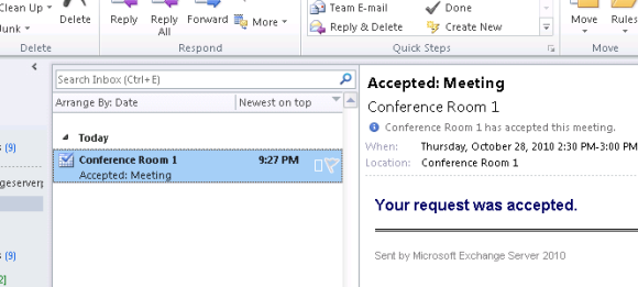 Exchange Server 2010 Room Mailbox Auto-Acceptance Message