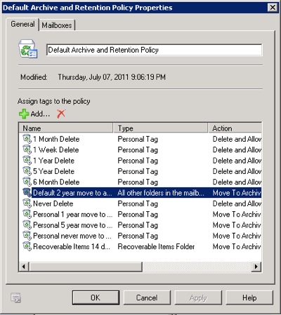 Exchange 2010 default retention policy