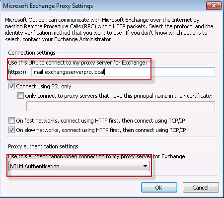 Configure the Outlook Anywhere External Host Name and Authentication Settings in Outlook 2010