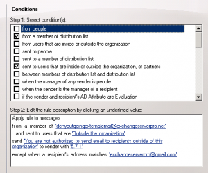 Using Transport Rules to Restrict Users from Sending Email to External Recipients