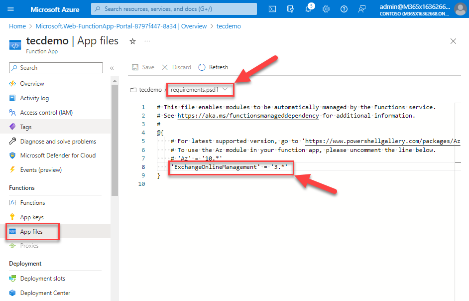 Using Azure Functions for Exchange Online 